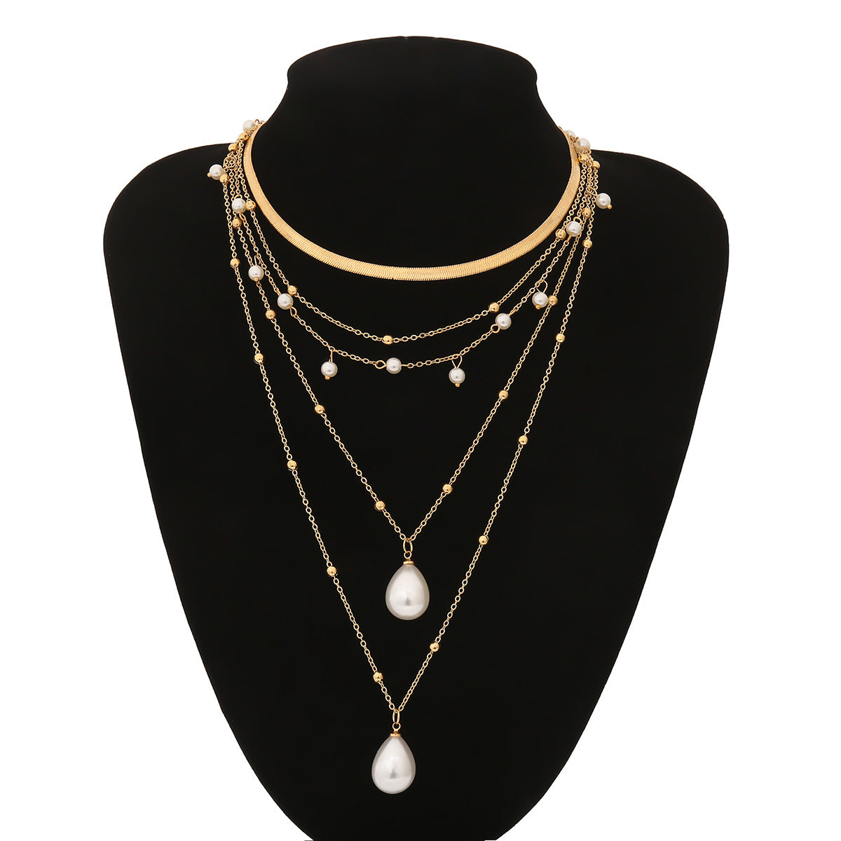 CHLOE MULTI LAYER WATER DROP PEARL PENDANT WEDDING NECKLACE