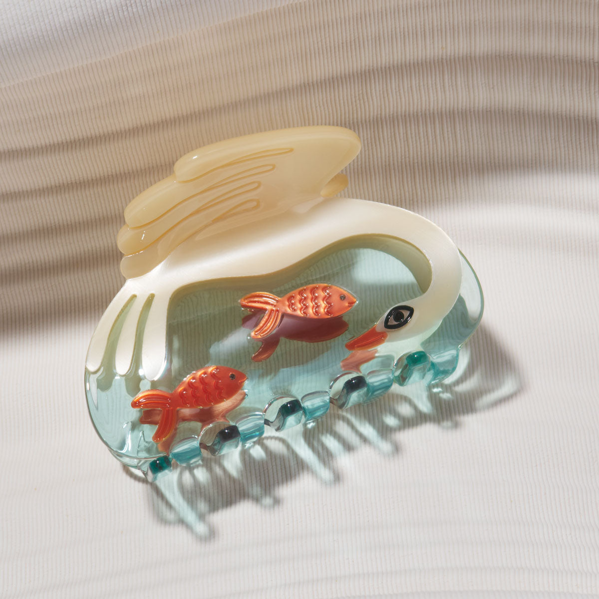 Pearl Swan Goldfish Jennie inspired cute bio-acetate large hair claw clip designed for elegant updos– perfect for thick hair and effortless hairstyles