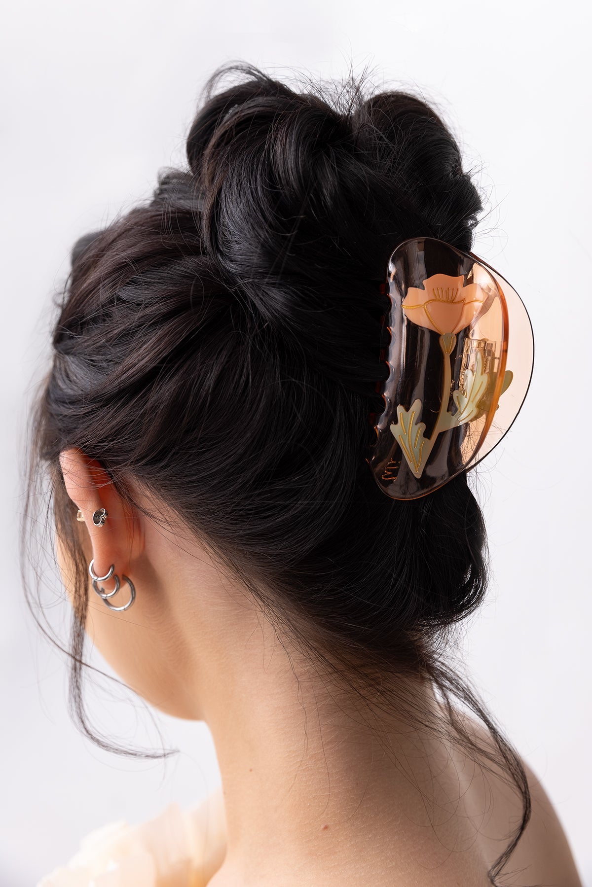 California Poppy Flower Jennie inspired cute bio-acetate large hair claw clip designed for elegant updos– perfect for thick hair and effortless hairstyles