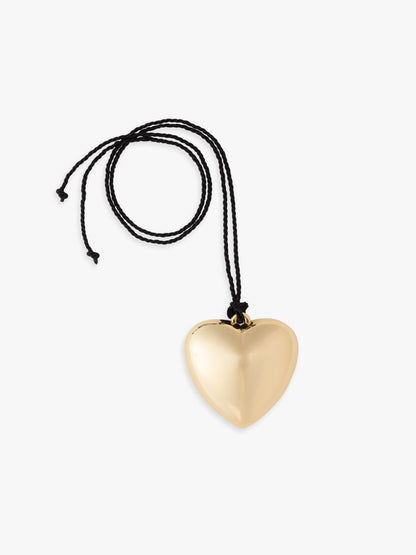 Puffy 3D Heart Necklace featuring a clean chic design and modern nature gold and black braided rope ,perfect for dailylife/party/office/casual occasion. Styled against a white background.