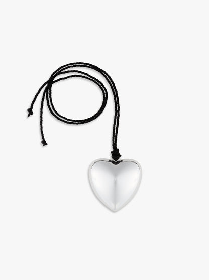 Puffy 3D Heart Necklace featuring a clean chic design and modern nature gold/silver and black braided rope ,perfect for dailylife/party/office/casual occasion. Styled against a white background.