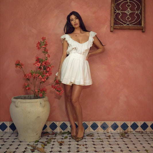 Colette Baby Doll Dress in White Rose