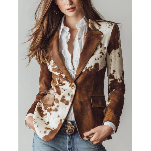 Vintage Cow Skin Printted Eco-friendly Suede Blazer