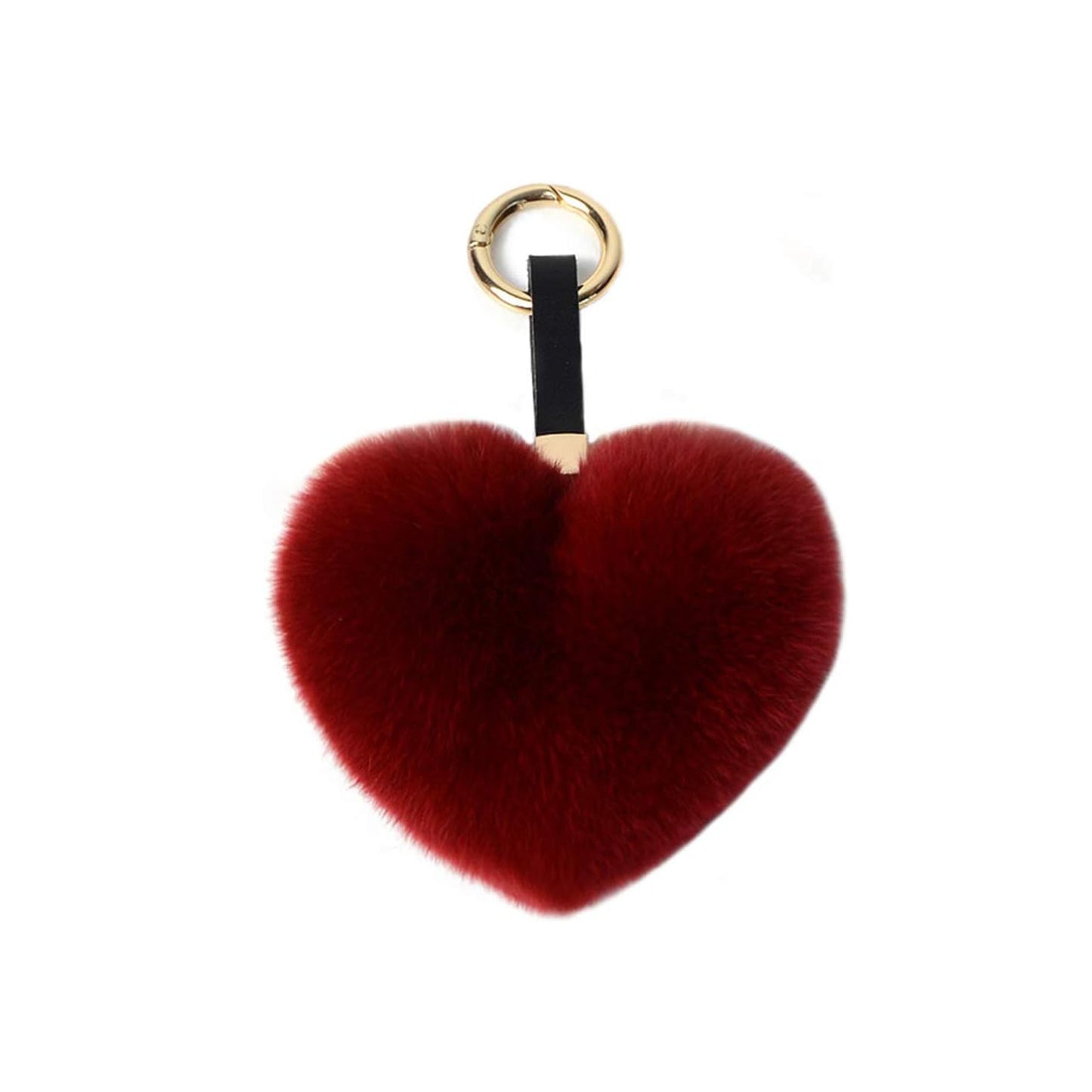 Chloe Genuine Rex Rabbit Hair Fur Pompom Keychain Heart Shaped Bag Charm Ring Fluffy Fur Ball