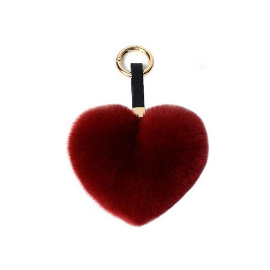 Chloe Genuine Rex Rabbit Hair Fur Pompom Keychain Heart Shaped Bag Charm Ring Fluffy Fur Ball