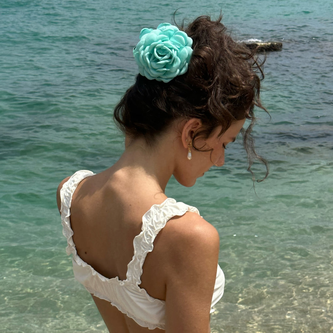 MIA CAMELLIA FLOWER HAIR CLIP IN SEA SALT