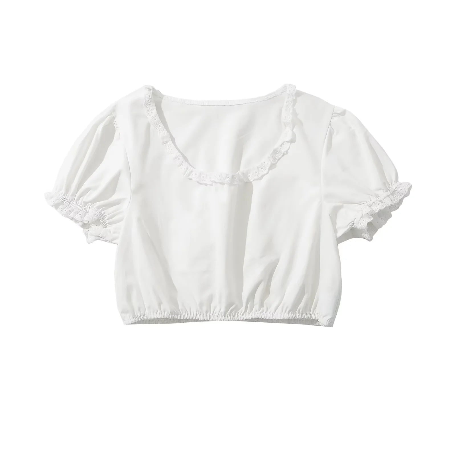Lace Puff Sleeve Crop my mum made it coupon  sale code skirt puffer bag dress white crop top girl cute clothing mindfully outfits cottagecore 