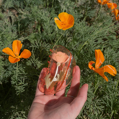 California Poppy Flower Jennie inspired cute bio-acetate large hair claw clip designed for elegant updos– perfect for thick hair and effortless hairstyles