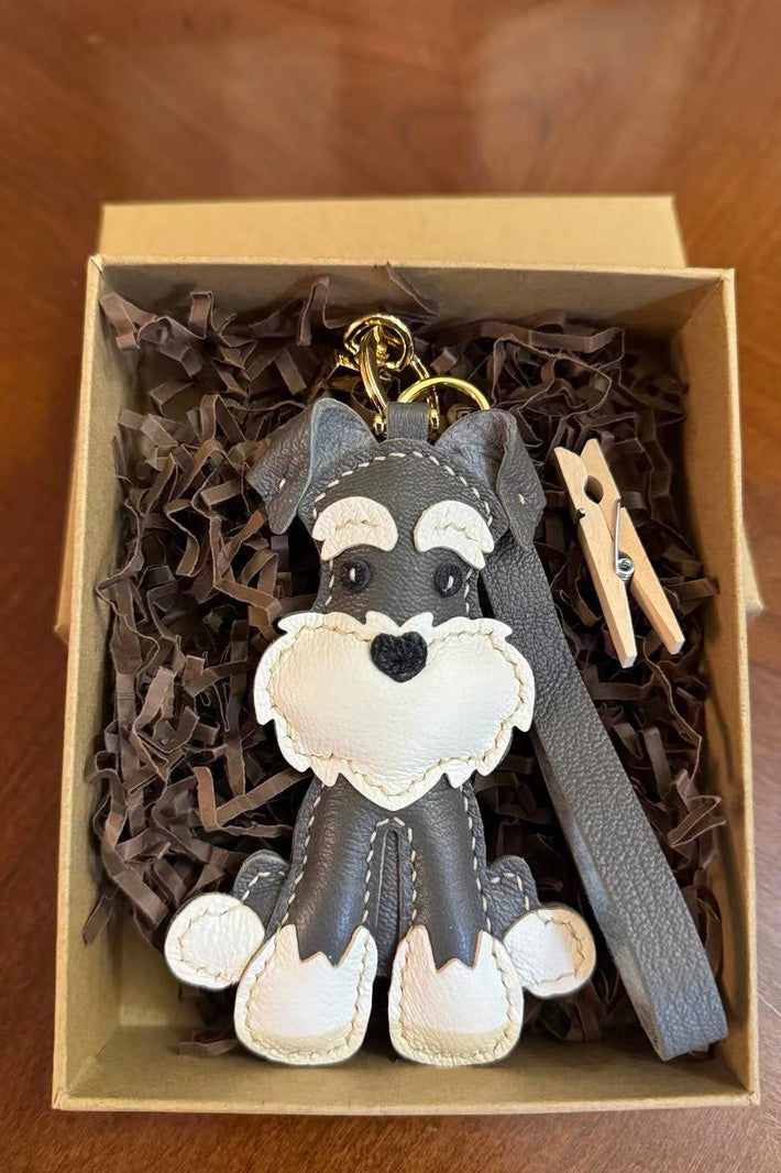 Premium leather Schnauzer bag charm, stylish accessory for purses, backpacks, and personalized gifts for loved one