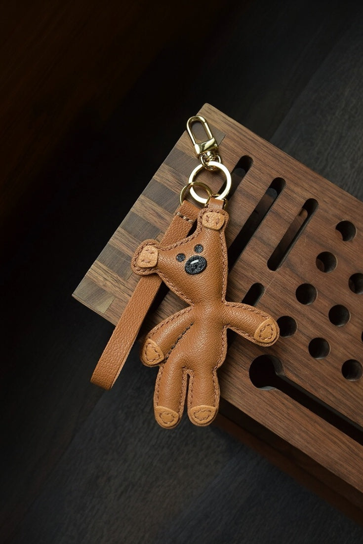 Mr Bean Teddy Handcrafted leather teddy bear bag charm, eco-friendly luxury accessory for tote bags, crossbody bags, and gifts