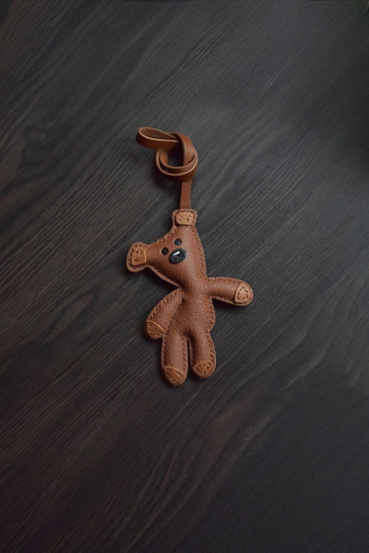 Mr Bean Teddy Handcrafted leather teddy bear bag charm, eco-friendly luxury accessory for tote bags, crossbody bags, and gifts