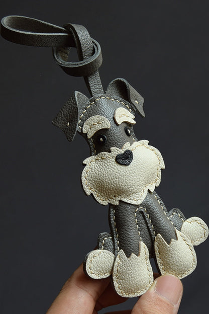 Premium leather Schnauzer bag charm, stylish accessory for purses, backpacks, and personalized gifts for loved one