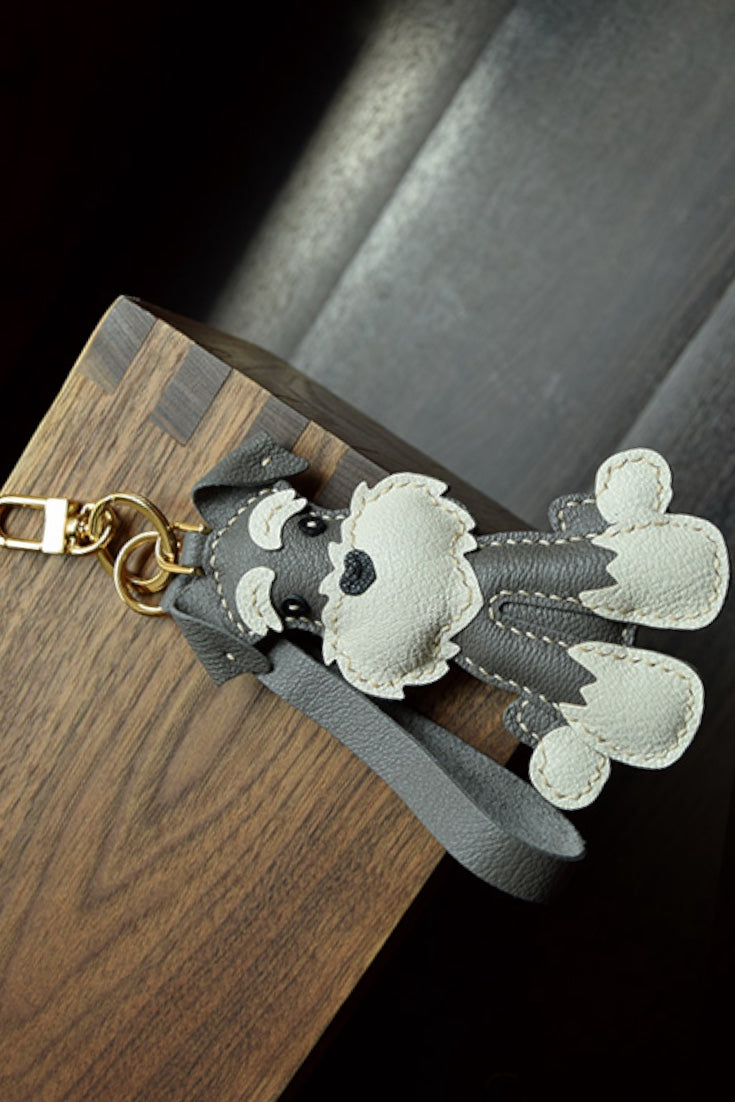 Premium leather Schnauzer bag charm, stylish accessory for purses, backpacks, and personalized gifts for loved one