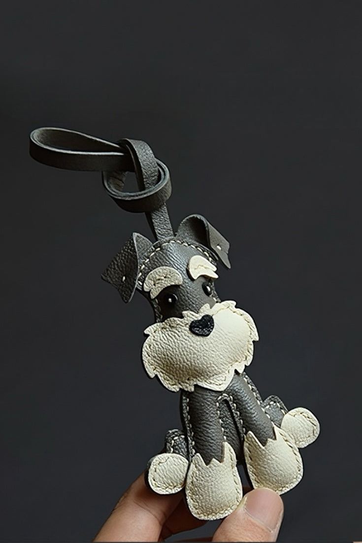 Premium leather Schnauzer bag charm, stylish accessory for purses, backpacks, and personalized gifts for loved one