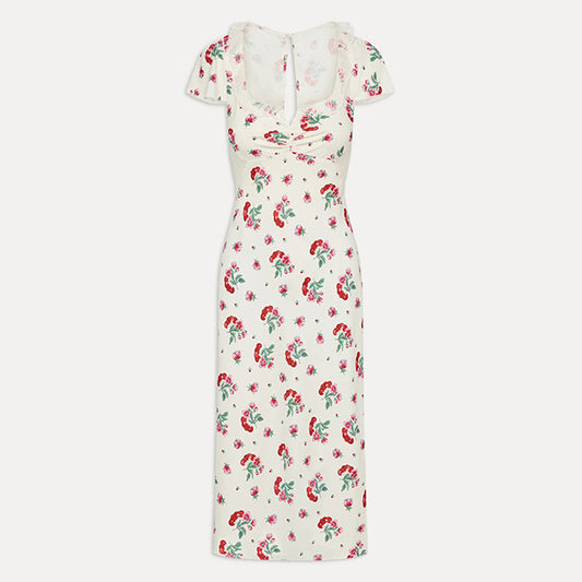 Delicate Lace Midi Dress In Cherry Flower