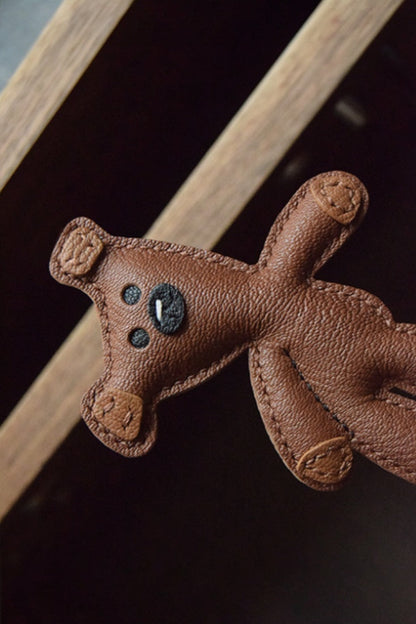 Mr Bean Teddy Handcrafted leather teddy bear bag charm, eco-friendly luxury accessory for tote bags, crossbody bags, and gifts