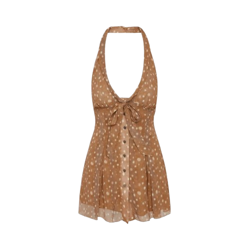 Bloom Button Up Mini Dress In Fawn