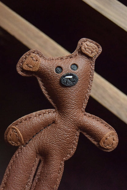 Mr Bean Teddy Handcrafted leather teddy bear bag charm, eco-friendly luxury accessory for tote bags, crossbody bags, and gifts