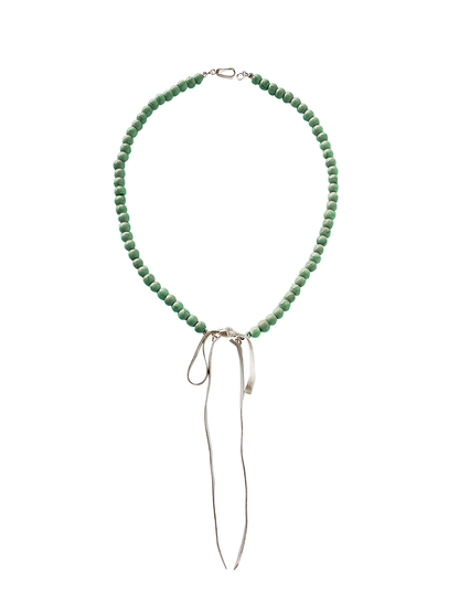 Chloe Vintage Greenbeaded Ribbon Necklace