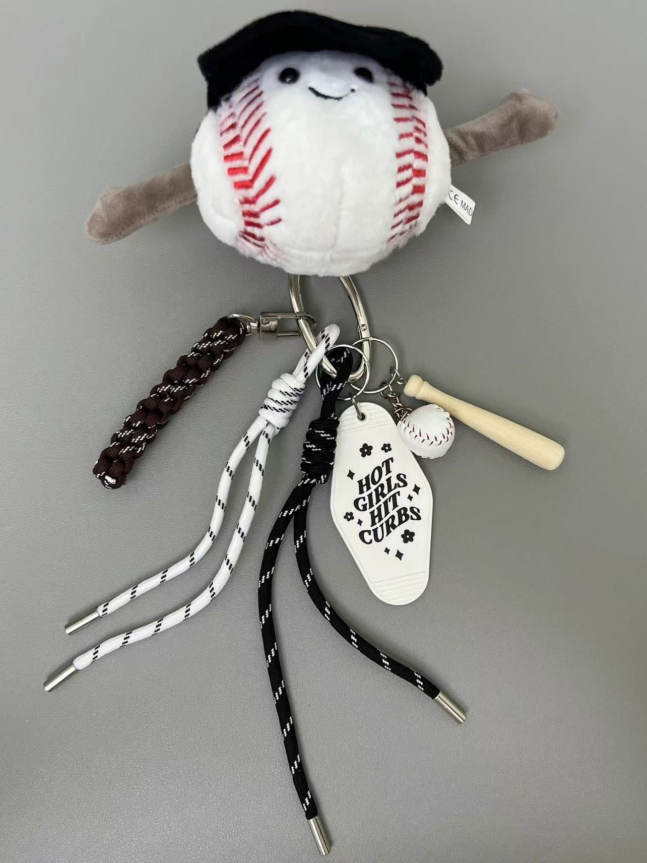 Hot Girls Hit Curbs Bag Charm Handcrafted leather bag charm with  cute baseball, elegant handbag ornament and gift for baseball  lovers and fashionista