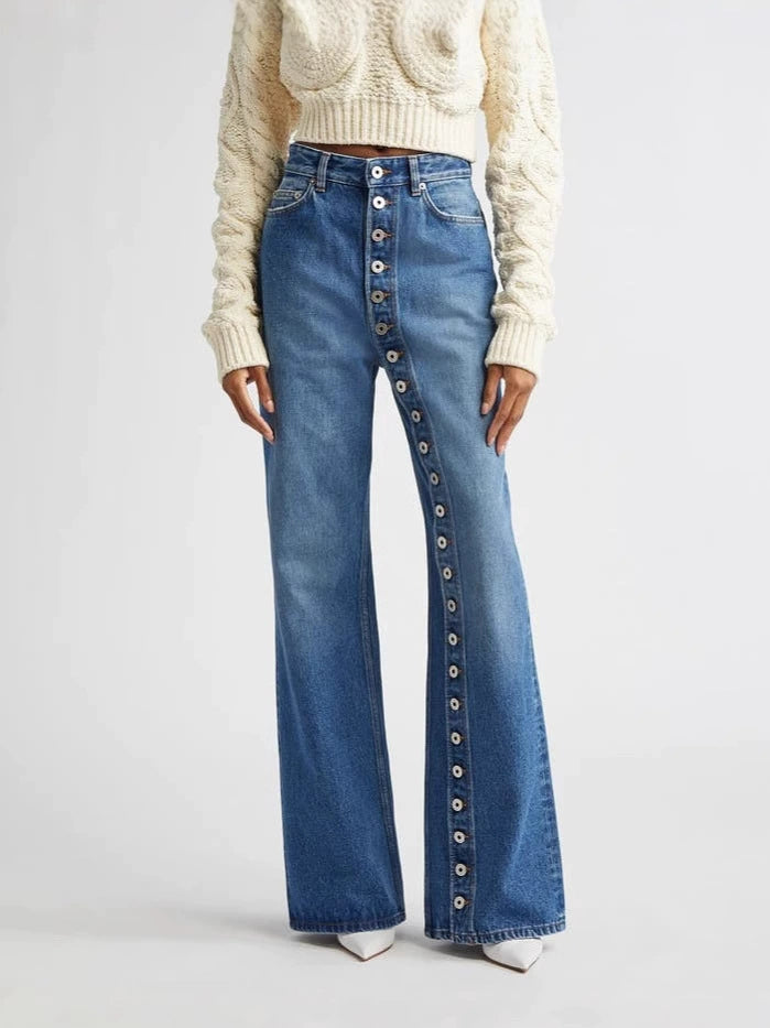 Buckle Detail Straight-Leg Denim Jeans
