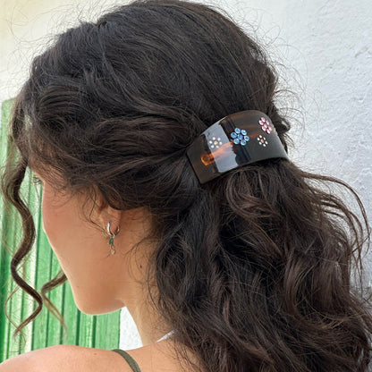 tortoise-daisy  bio-acetate extra large Emijay classic ponytail-barrette–perfect for thick hair and all hairstyles women.