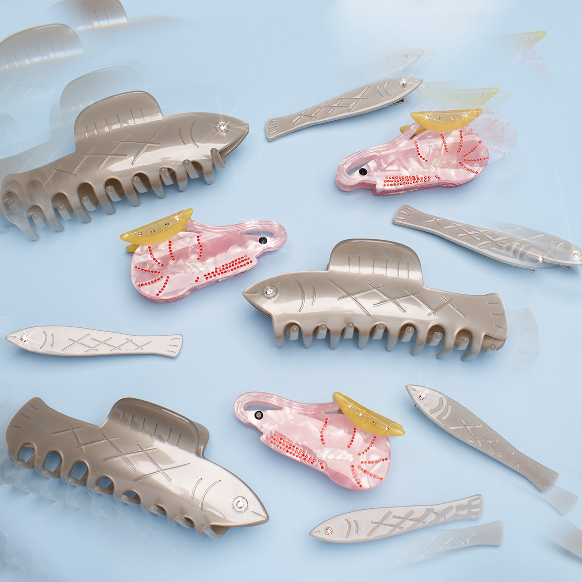 Jennie Sea Herring Fish Claw Hair Claw  Shop Bowsatelier dainty and affordable bio-acetate hair claw clips – durable, lightweight, and stylish hair accessories for all-day comfort. Perfect for updos, casual styles, and gifting. Available in unique designs and vibrant colors to elevate your look