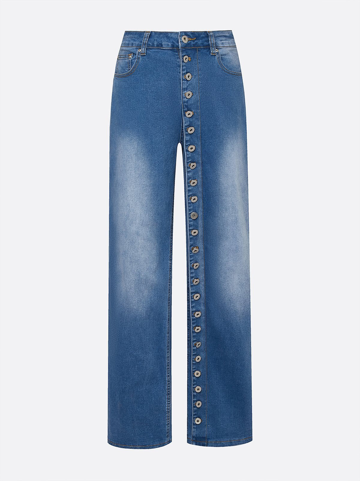 Buckle Detail Straight-Leg Denim Jeans