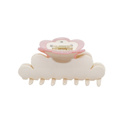 Big Cream Puff Flower bio-acetate extra large Emijay classic hair claw clips–perfect for thick hair and all hairstyles women.