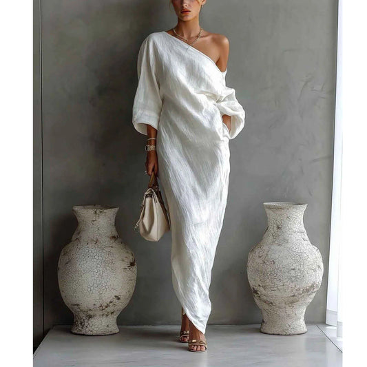 Elegant One-Shoulder Draped Maxi Dress