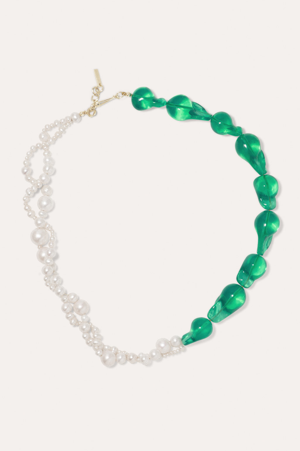 DEVOTION:PEARL AND GREEN BIO RESIN GOLD PLATED NECKLACE