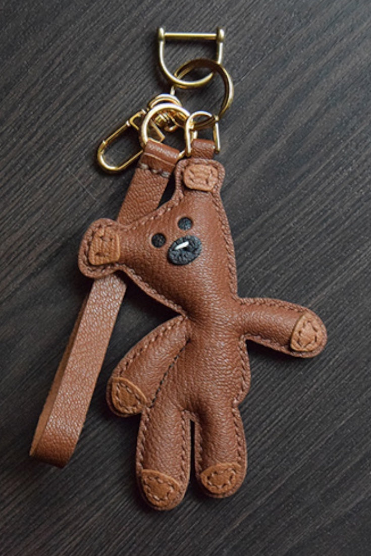 Mr Bean Teddy Handcrafted leather teddy bear bag charm, eco-friendly luxury accessory for tote bags, crossbody bags, and gifts