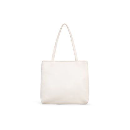 MILA LITTLE SILK BAG IN IVORY Elegant silk tote handbag with a smooth finish, spacious interior, and sturdy handles, perfect for adding a touch of luxury to any outfit