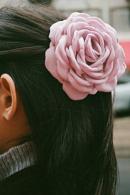 Pale Pink flower bio-acetate extra large Emijay classic hair claw clips–perfect for thick hair and all hairstyles women.