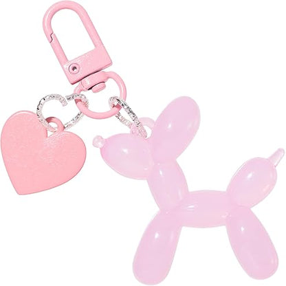 Jelly Balloon Dog Design Keychain Bag Charm Sets featuring a clean chic dog heart design and pink and blue color ,perfect for daily /party/casual/office bagcharm/chain charm decoration . Styled against a white background.