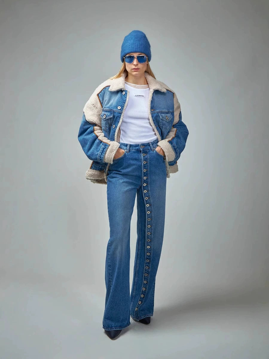 Buckle Detail Straight-Leg Denim Jeans