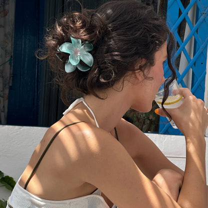 super bloom mint pearl flower bio-acetate extra large Emijay classic hair claw clips–perfect for thick hair and all hairstyles women.